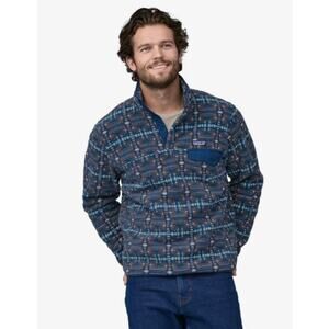 Men Patagonia Lightweight Synchilla Snap-T Fleece Pullover Large Geometric